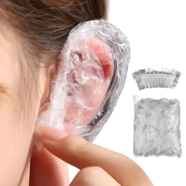 100 de bucăți protecții de urechi de unică folosință impermeabile pentru vopsirea părului Capace elastice din plastic transparente pentru urechi 1