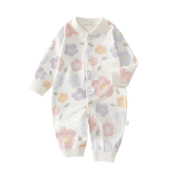 100% Katoenen newborn overall met lange mouwen O-hals Witte unisex overall met vrolijke tekeningen en knoopsluiting 1-3 maanden