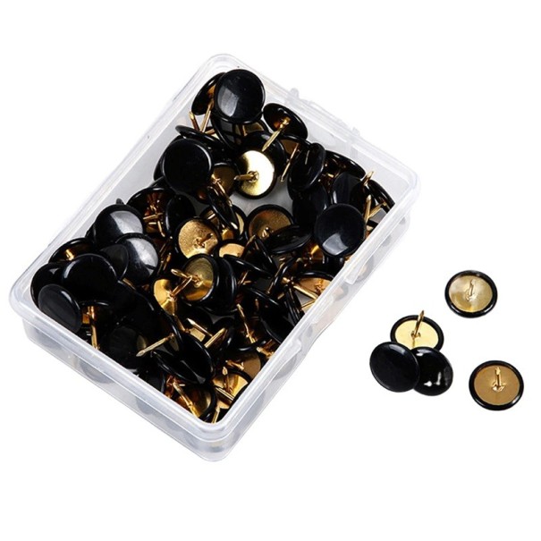 100 ks připínáčky na nástěnku barevné hlavičky 10×10 mm plast kov kancelářské špendlíky pro připnutí poznámek a dokumentů černá