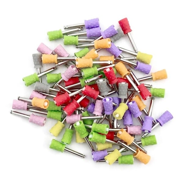 100 pcs gobelets de polissage dentaire jetables avec poils en nylon intégrés pour le blanchiment et le polissage des dents outils dentaires prophylactiques colorés 1