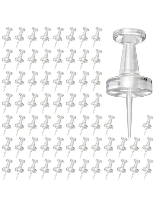 100 pcs punaises transparentes longueur 2,7 cm épingles de bureau pour fixer des notes des documents et des photos 1