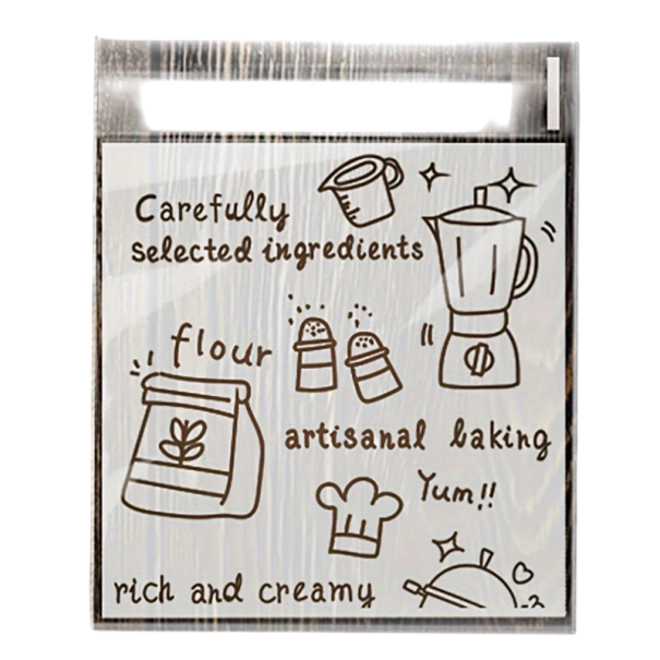 100 pcs Self-Sealing Plastic Bags 10 x 13 cm Transparent Packaging for Biscuits Sweets and Treats White Bags with Baking and Cooking Motifs Christmas Halloween Party Pack 1