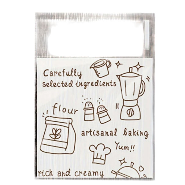 100 pcs Self-Sealing Plastic Bags 7 x 10 cm Transparent Packaging for Biscuits Sweets and Treats White Bags with Cooking and Baking Motifs Christmas Halloween Party Pack 1