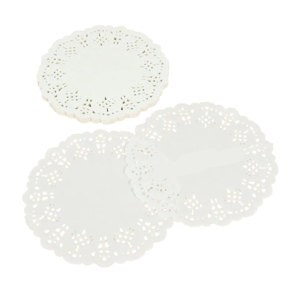 100 stk Papir Lace Servietter Runde Dekorative Underlag Diameter 140 mm Papir Hvide Lace Servietter til Kager Desserter og Borddekorationer 1