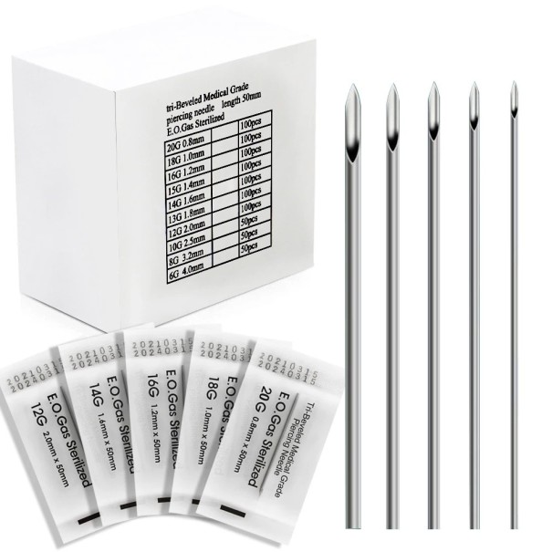100 stuks Piercingnaalden 14 G van chirurgisch roestvrij staal Wegwerpnaalden voor piercing voor professioneel gebruik 1