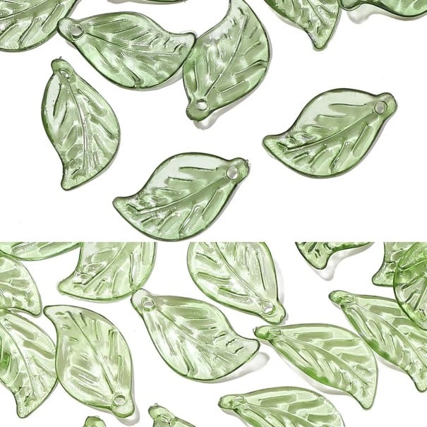 100 unidades de cuentas acrílicas 11 x 19 mm Mini hojas verdes Elementos decorativos para la fabricación de collares, pulseras y pendientes 1