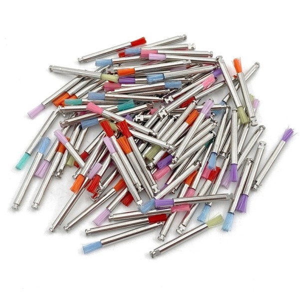 100 unidades de escovas micro polidoras dentárias descartáveis com cerdas de nylon para branqueamento e polimento dos dentes escovas profiláticas para micro fresadoras 1
