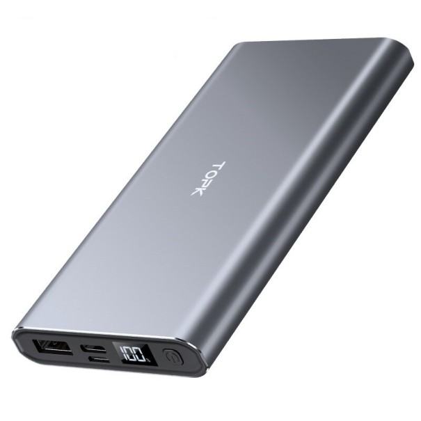 10000 mAh Power Bank with LED Display silver