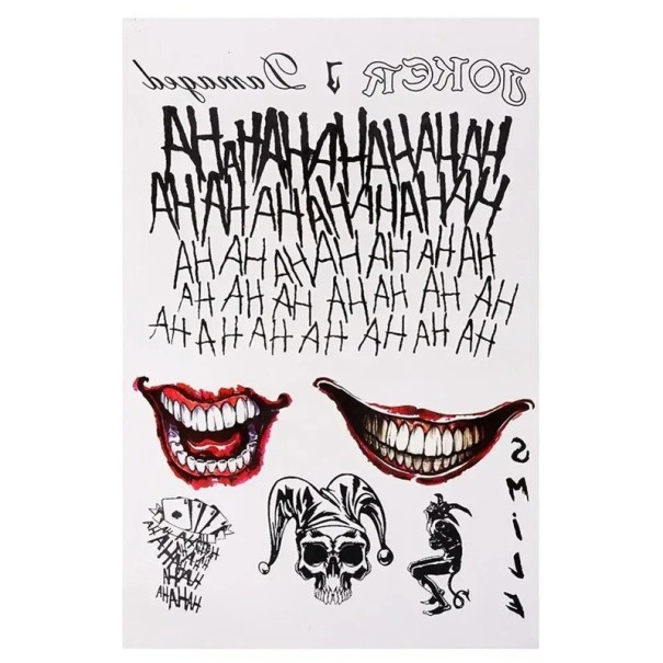 Tillfällig vattentät tatuering 20 x 29,6 cm för cosplay och fans Joker Suicide Squad Tattoo Sticker Enkel applicering 1