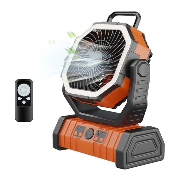 10000mAh bærbar udendørs ventilator 4 hastigheder USB-C genopladelig ventilator kraftfuld rejseventilator campingventilator orange