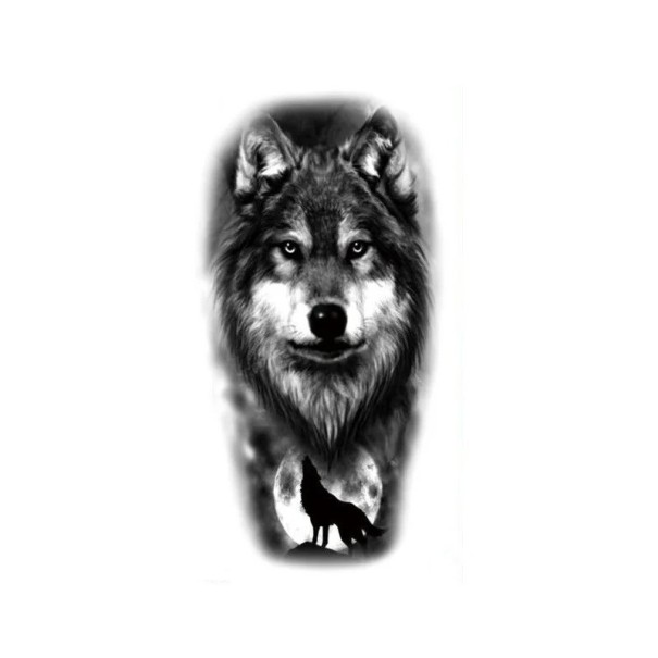 Vattentät tillfällig tatuering 21 x 11,4 cm Varg ylar mot månen Naturlig symbolik Djurdesign Vilt motiv Enkel applicering Hållbar tatuering 1