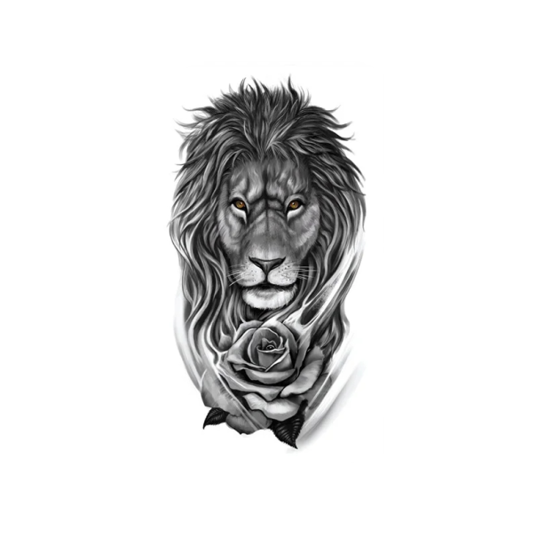 Tillfällig vattentät tatuering lejon med ros 21 x 11,4 cm Långvarig kroppstatuering Lejon Tatueringskonst Fake Tatuering 1