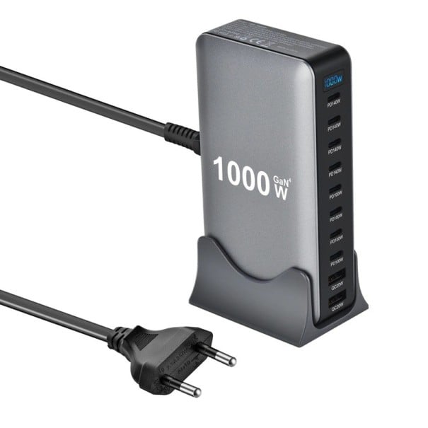 1000W GaN töltő 131 x 73 x 31 mm 10portos asztali PD 140W USB-C és USB-A Többportos gyorstöltő állomás MacBook Pro laptopokhoz telefonokhoz 1