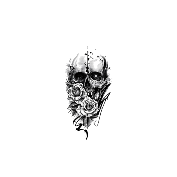 Tillfällig vattentät tatuering 11,5 x 21 cm Skalle med ros Realistiskt motiv Håller upp till 15 dagar Enkel applicering Modern stil Kroppstatuering 1