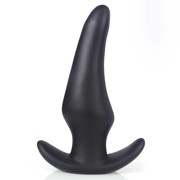 Mjuk silikon analplugg storlek S 3,3 cm ergonomisk form diskret förpackning svart