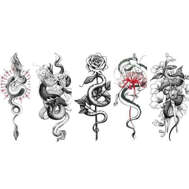 Set med 5 tillfälliga tatueringar orm kinesisk drake 21 x 11,4 cm Vattentät självhäftande tatuering Tatueringsdekal För män och kvinnor Tillfällig 1