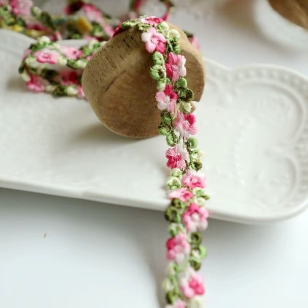 Spetsblommaband 2 cm x 90 cm Fint dekorativt band Vintage spets för bröllopsdekoration Dekorativt band för presenter och hantverk Handgjorda rosa