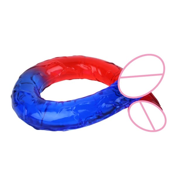 Dubbelsidig realistisk gummifärgad dildo storlek L för kvinnor och par vattentät flexibel design för intensiv njutning diskret förpackning röd