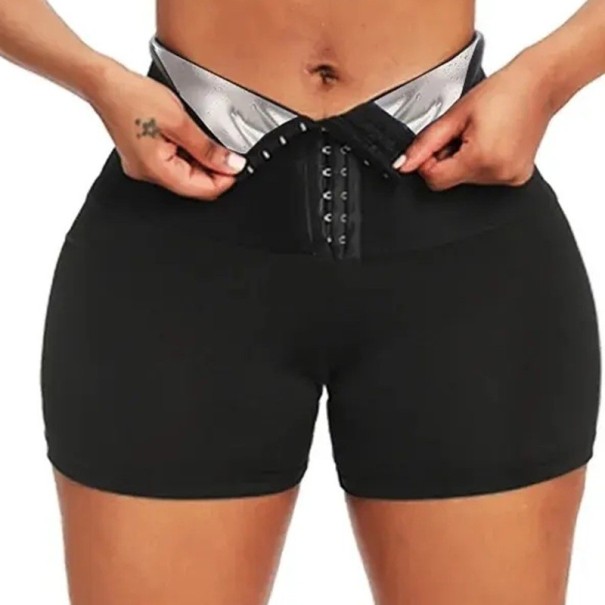 Shapewear-shorts med hög midja för kvinnor Svarta termokompressionsshorts för fettförbränning Slimmande fitnessshorts med krokstängning M