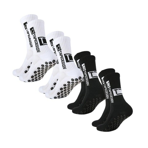 4 par - 2x svarta 2x vita unisex fotboll knä strumpor 39-45 EUR halkfria sport träningsstrumpor 1