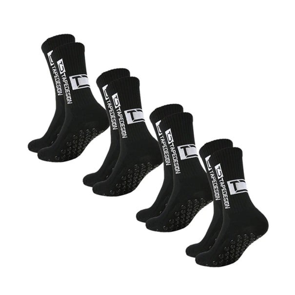 4 par unisex knähöga fotbollsstrumpor 39-45 EUR halkfria sport-andningsstrumpor för fotboll och tävlingar svart