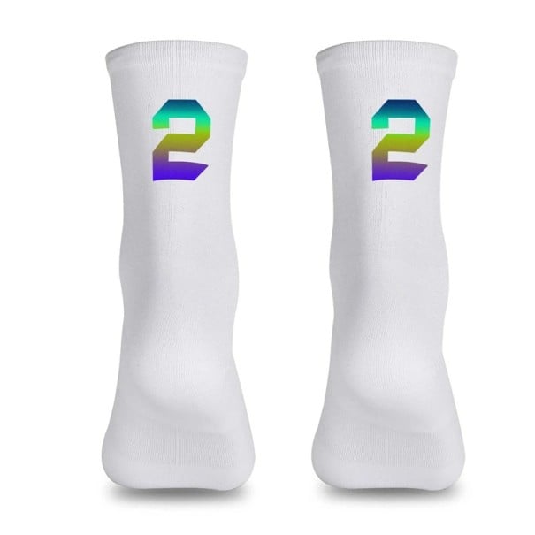 Professionella vita kompressionssportstrumpor unisex EU 39-46 reflekterande andas cykling utomhus nylon knähöga 2