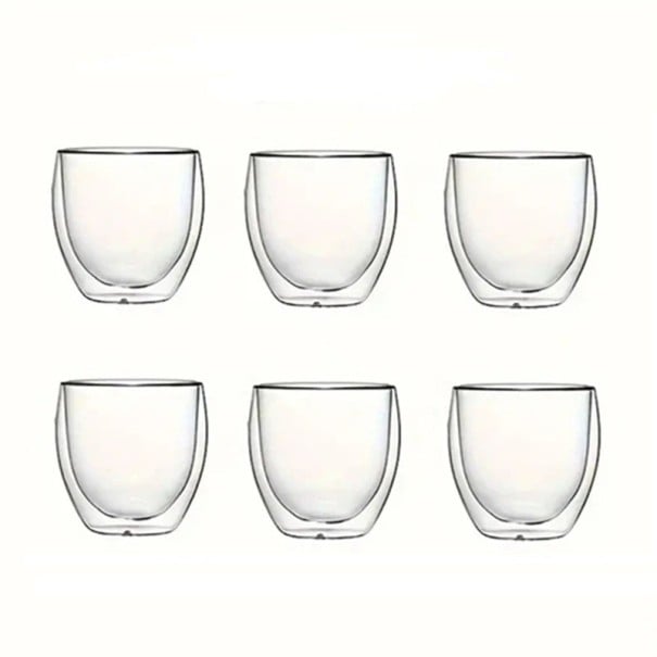 Dubbelväggglaskoppset 80ml 6 st Värmebeständiga genomskinliga espressoglas Eleganta kaffemuggar utan handtag 1