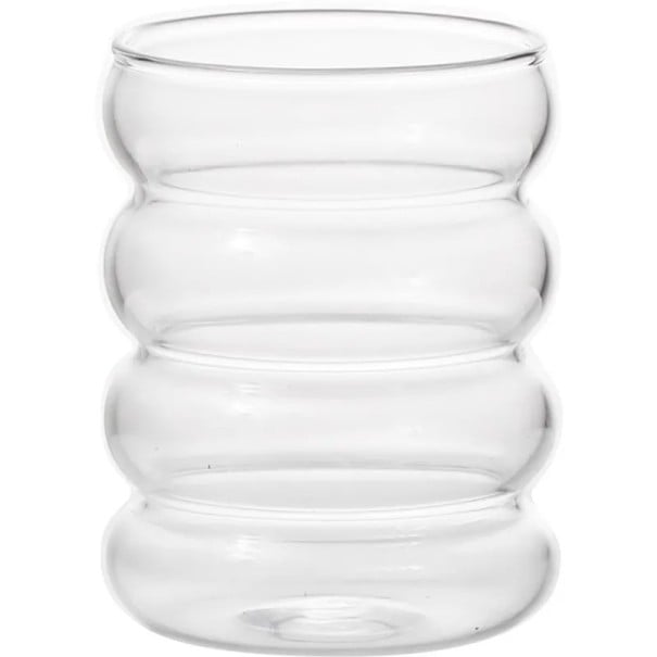 Sticlă ondulată 350 ml Sticlă transparentă cu curbe 10 x 7,3 cm Pahar elegant pentru apă, cafea, cocktail-uri și deserturi 1