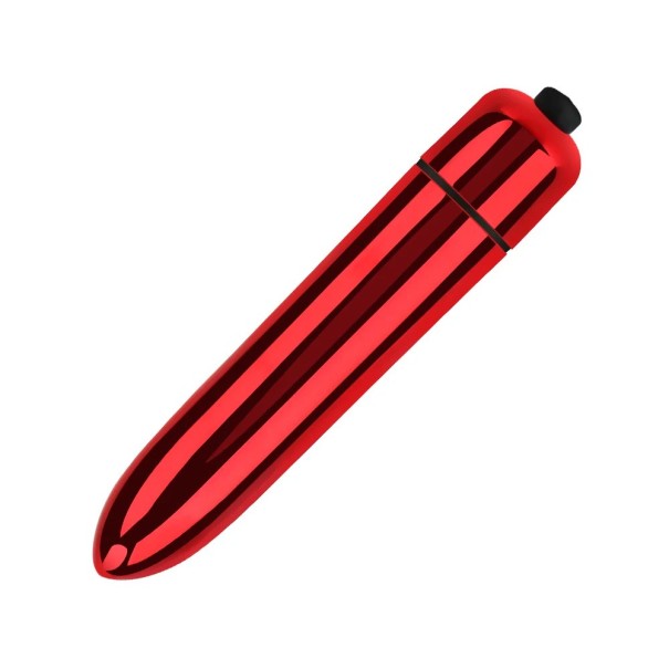 Mini klitorisvibrator med ett glänsande metalliskt utseende, kompakt storlek 9,1 x 1,8 cm, olika färger, driven av 1x AAA, Diskret röd