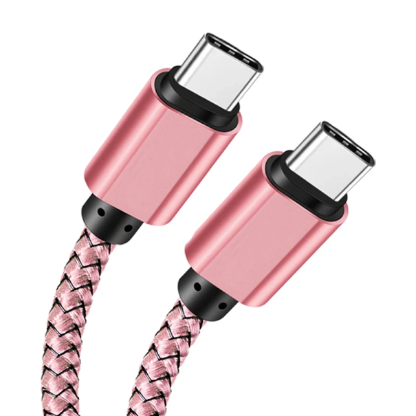 Duálny USB-C kábel 1 m Typ C na Typ C rýchlonabíjací kábel PD 60W 3A 5A nylonový opletený dátový kábel príslušenstvo ružová