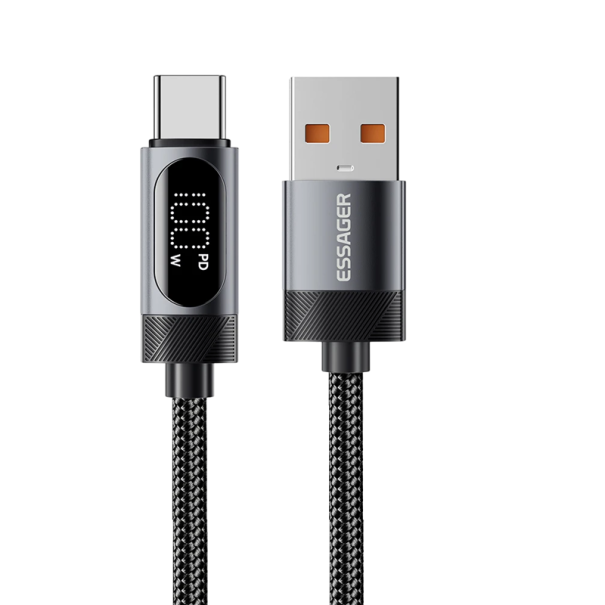 100W Fast Charging Cable USB C and USB A with LED Display 7A USB2.0 480 Mbps 1 m Cable for Fast Charging and High-Speed Data Transfer 1