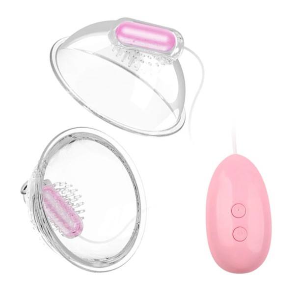 Set med 2 vibrerande bröstsugkoppar med fjärrkontroll, 10 vibrationslägen och 360° nippelstimulering rosa 28 mm diskret förpackning 1