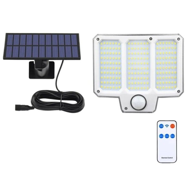 Solární venkovní nástěnné svítidlo 210 LED s pohybovým senzorem Dálkové ovládání 3 režimy IP65 bílé světlo Bezpečnostní osvětlení 1