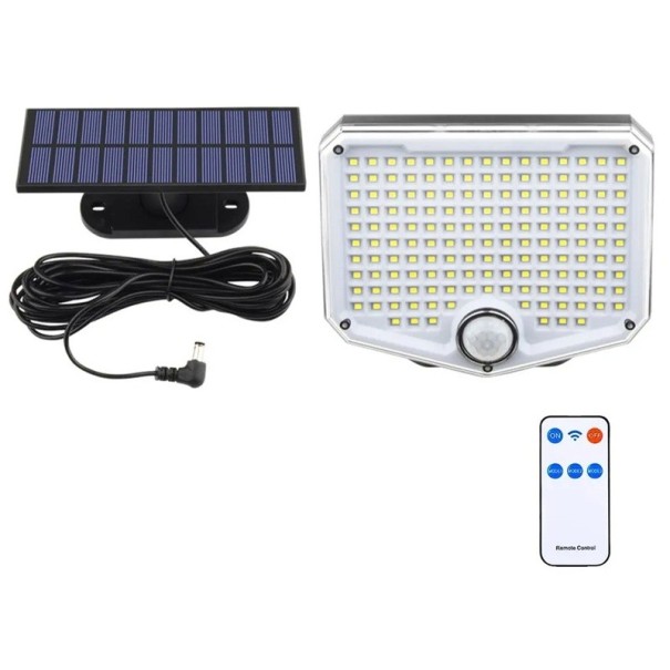 Solární venkovní nástěnné svítidlo 153 LED s pohybovým senzorem Dálkové ovládání 3 režimy IP65 bílé světlo Bezpečnostní osvětlení 1