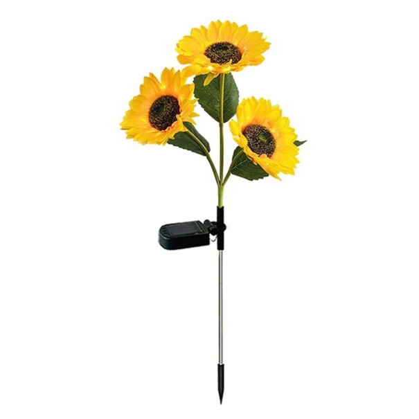 LED Solar Sunflower 3 Blommor Trädgårdsdekoration Gräsmatta Lampa Vattentät Blomma Solar Light Dekorativ Hem Utomhusbelysning 1