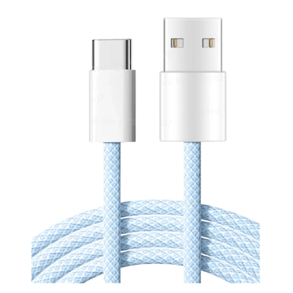 Cablu de date de încărcare rapidă USB C și USB A 2m 35W 6A pentru încărcare și sincronizare Tip C Cablu telefon lung și durabil albastru
