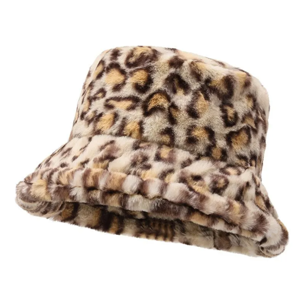 Vinterhatt för kvinnor, fiskarmössa med leopardmönster, snygg accessoar, 25x11 cm, omkrets 58 cm, elegant varm huvudbonad, vintermode 1