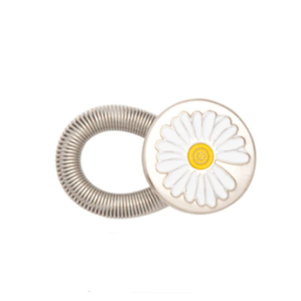 Jeansknapp midjeförlängare med fjäder 35 x 17 mm Midjeförlängare i metall med prästkrageblommamotiv Justerbar midja 1