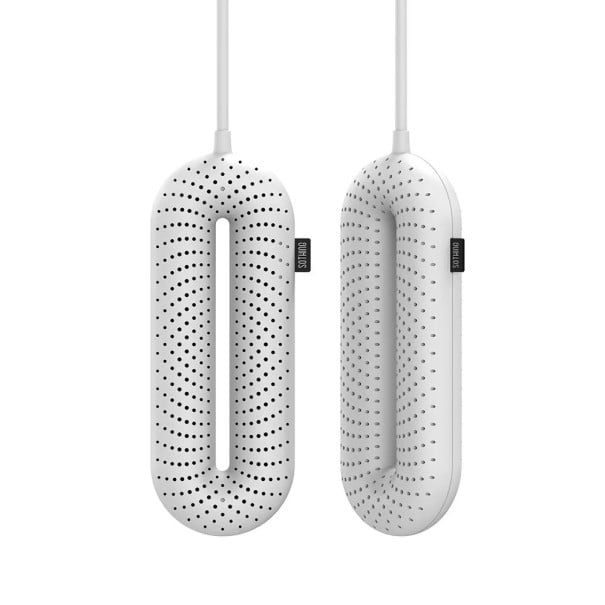 Sèche-chaussures antibactérien compact avec température constante de 70 °C et enveloppe ignifuge pour un séchage sécurisé des chaussures blanc