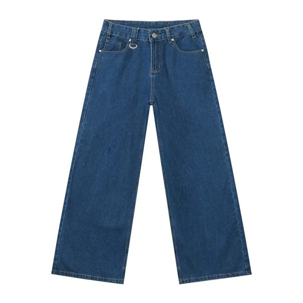 Herrbyxor med rakt snitt, lös passform, vida ben, avslappnade jeans för staden och fritiden, bekväm denimmodell blå S