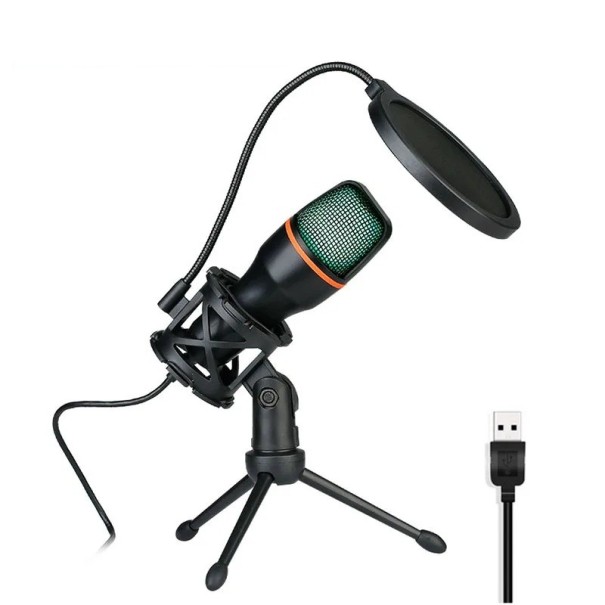 Stationär USB-mikrofon med RGB-bakgrundsbelysning för dator och bärbar dator Riktningssensor Roterande stativ Brusfilter 1