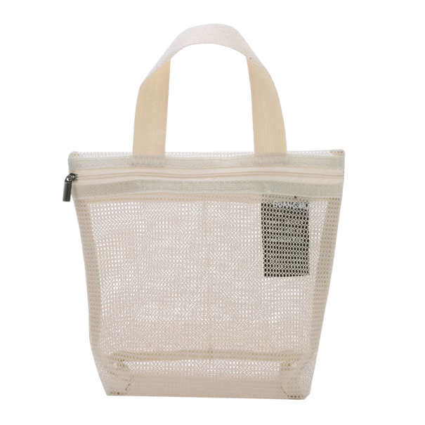 Sminkväska i nät, 21 x 19 x 7 cm, hängande organizer för kosmetika och toalettartiklar, dusch- och badrumsväska Beige