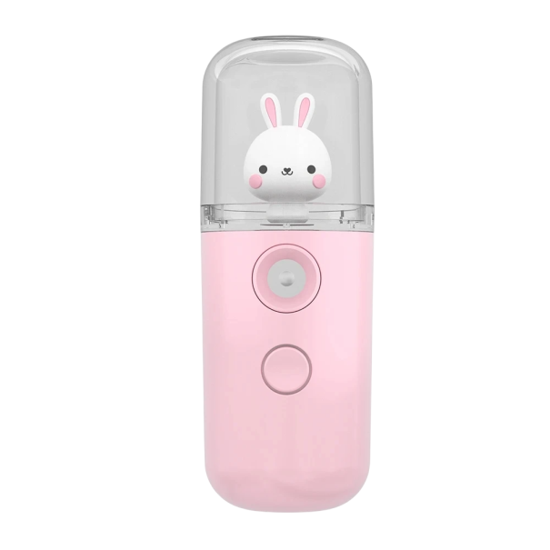 Mini USB nano rozprašovač 30 ml 10 x 3,7 cm Přenosný zvlhčovač vzduchu s králíčkem Pleťový osvěžovač s jemnou mlhou pro cestování i domů růžová