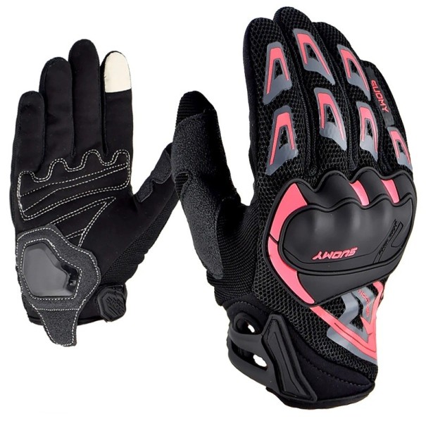 Andningsbara helfingermotorcykelhandskar unisex halkfria racinghandskar snygga och slitstarka motorcykelhandskar för män och kvinnor rosa L
