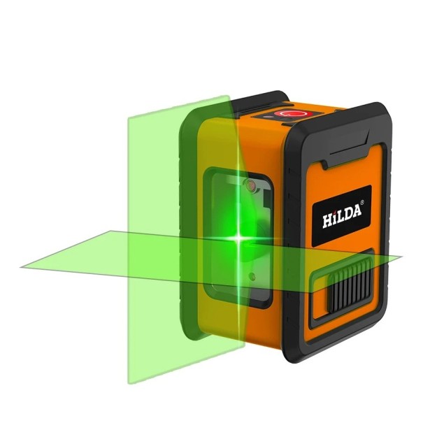 Lasernivå HILDA 2 linjer Grön stråle Horisontella och vertikala linjer Självnivellerande Precis mätning Orange design 1