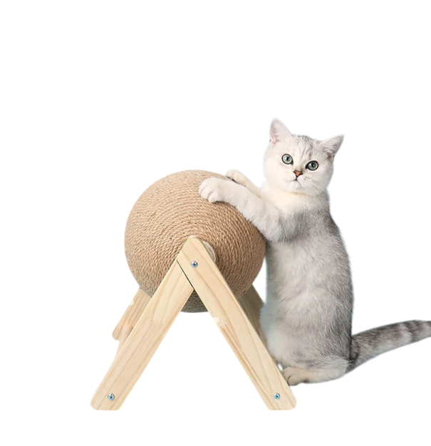 Sisal klösboll för katter 12 cm V-stativ av naturligt trä Designer klösträning Kloträning Snyggt möbelskydd 1
