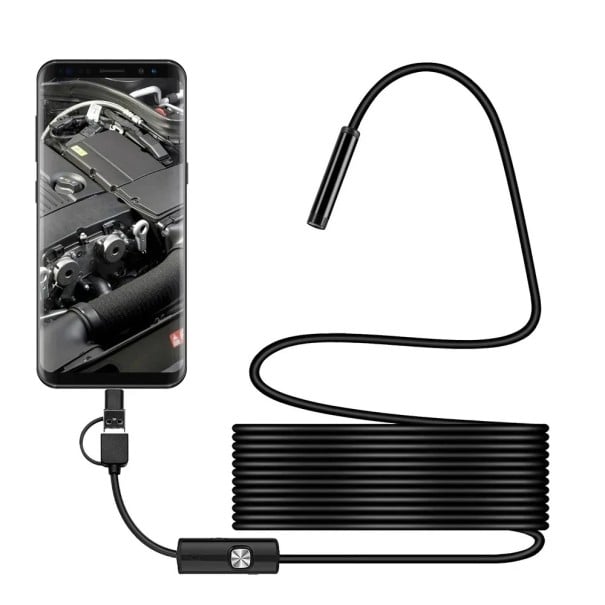 Endoskopkamera 7mm 3i1 microUSB USB Type-C IP67 LED mini inspektionskamera med blødt kabel til Android PC længde 1m 1