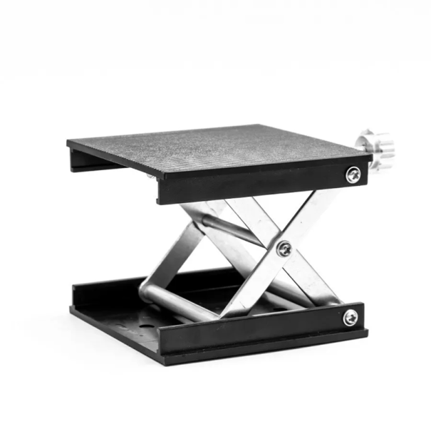 Masă elevatoare 9 x 9 cm Înălțime reglabilă 2,5–8,3 cm Stativ de laborator cu ridicare cu șurub Construcție metalică Reglare fină a înălțimii negru