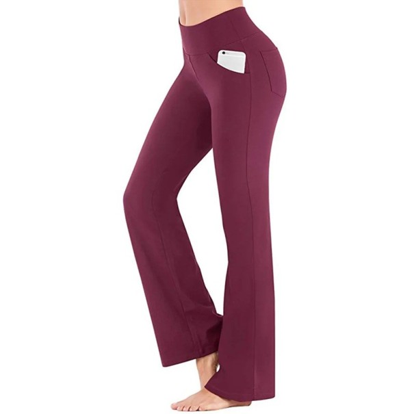 Eleganta elastiska leggings med hög midja för kvinnor Vida ben Sidoficka Långa, bekväma byxor för vardagsbruk röd L