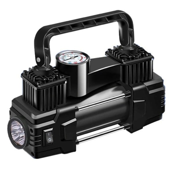 12V kompresor na pneumatiky 150PSI s manometrem LED světlo Dvojitý válec Kov a ABS 20x7x14 cm Přenosná pumpa s ukazatelem tlaku 1
